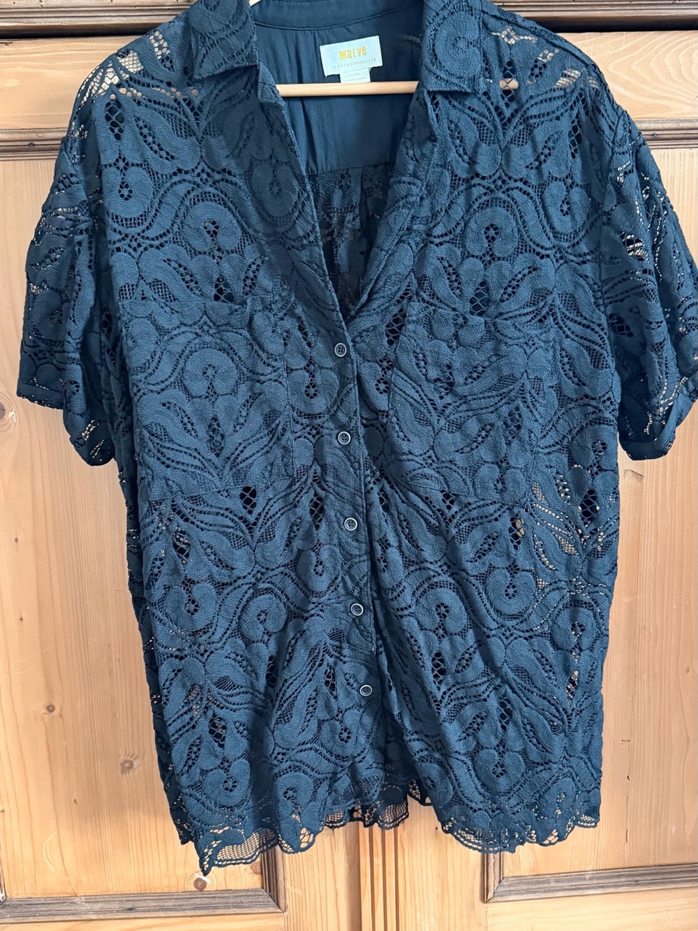 Maeve Dark Teal Lace Button-Down Shirt